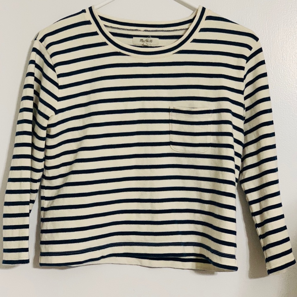 Madewell Long Sleeve Linden Stripe Crop Tee Sz XXS - Picture 4 of 7